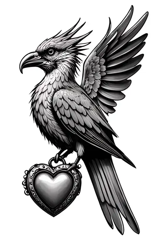 Liverbird with heart shaped locket tattoo design idea