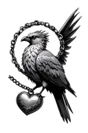 Liverbird with heart shaped locket tattoo design idea