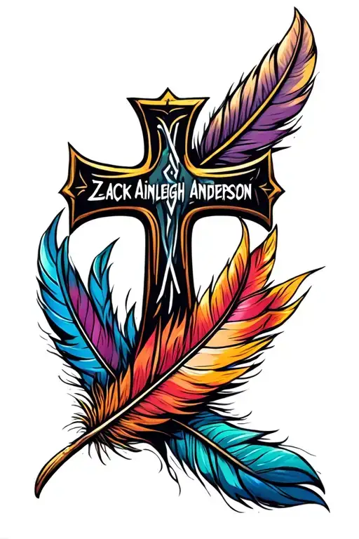 "Zack Ainsleigh Anderson " "Zack Ainsleigh Anderson " cross and feathers tattoo design idea