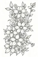 daisies and daffodils with cherry blossoms, snow drops, violets, greenery tattoo design idea