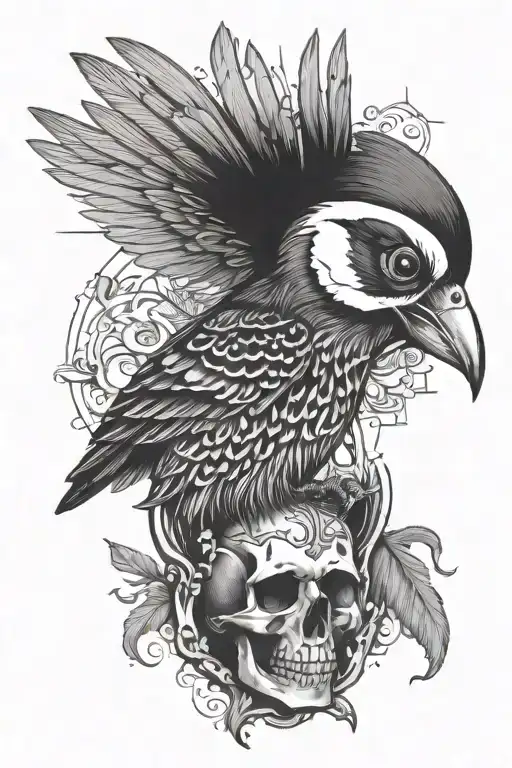 woodpecker, skull tattoo design idea