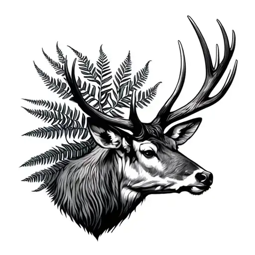 7 point stag head silver fern as body tattoo design idea