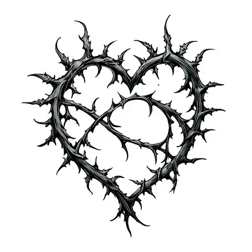 heart thorns vines leaves twisting tattoo design idea