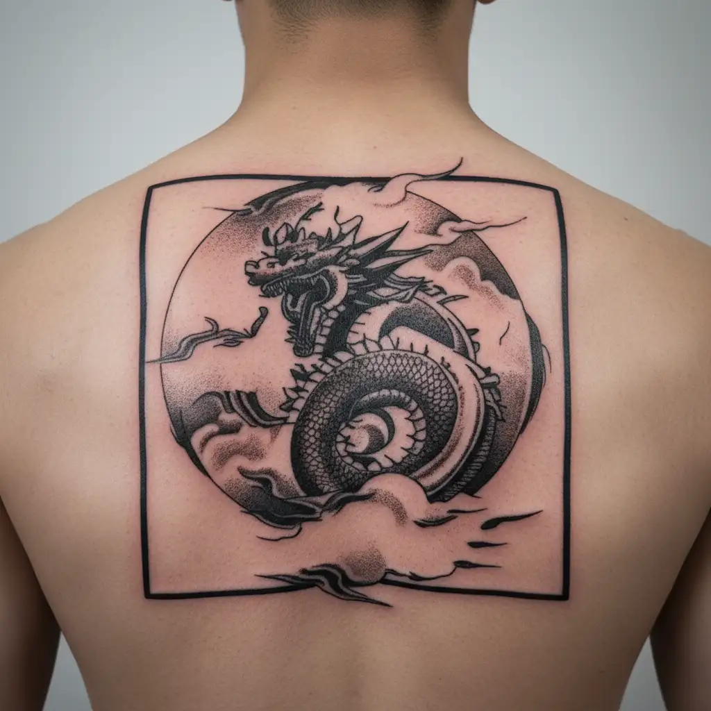 Shenlong dragon ball coming out of a cloud with goku in his head tattoo design idea