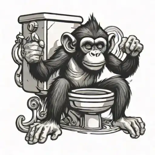 an epic toilet with a monkey on it flipping you off tattoo design idea