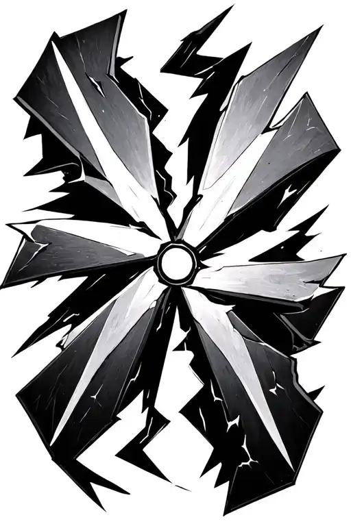 shuriken with 8 edges, broken in half by a vertical thunder flash tattoo design idea