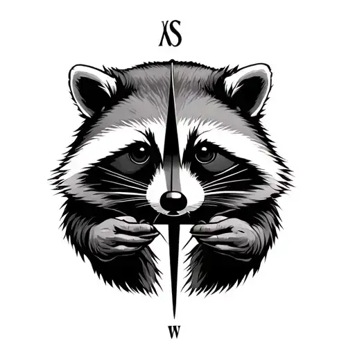 racoon holding a compass rose tattoo design idea