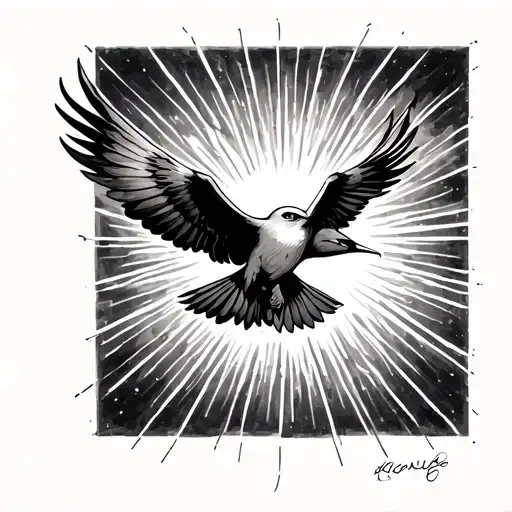 sunbeams on shoulder with bird flying through it. continue the design round the back of my shoulder and down my arm tattoo design idea