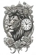 lion and clock face tattoo design idea