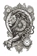 lion and clock face tattoo design idea
