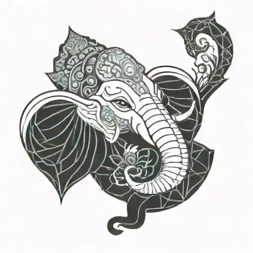 friendly looking grown up Lord Ganesha full body with an airy light loon tattoo design idea