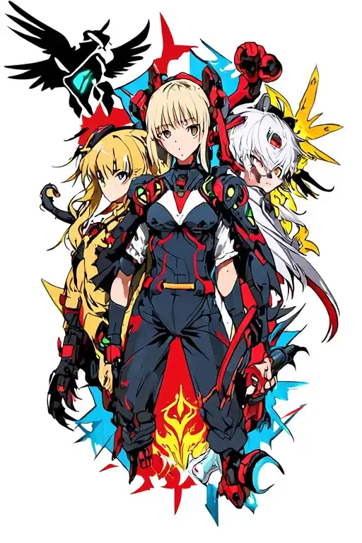 I want a collage of tattoos of different anime: Evangelion, Inuyasha and D Gray Man tattoo design idea