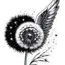 A tattoo design of a dandelion turning into angel wings, symbolizing the passing of your mother and her presence always being with you tattoo design idea