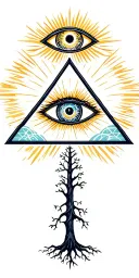 Place an all-seeing eye above the Tree of Life, glowing within a triangle or sacred geometry. Use rays or light to show  tattoo design idea