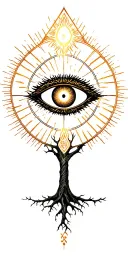 Place an all-seeing eye above the Tree of Life, glowing within a triangle or sacred geometry. Use rays or light to show  tattoo design idea