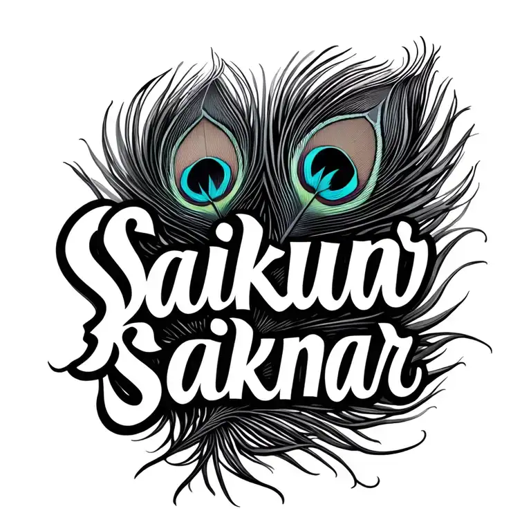saikumar name with peacock feather transforming tattoo design idea