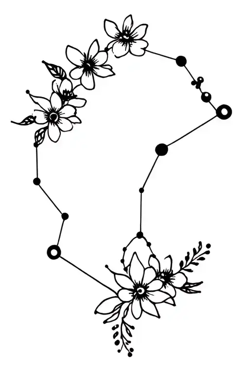 constellations intertwined with flowers tattoo design idea