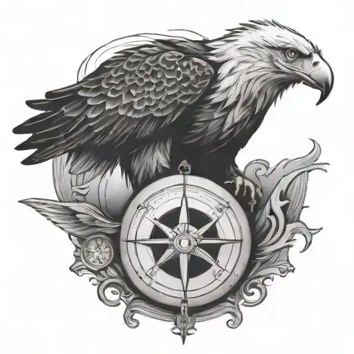 eagle with compass tattoo design idea