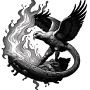 Greek mythology Prometheus stealing fire inside rings with an eagle  tattoo design idea