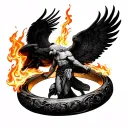 Greek mythology Prometheus stealing fire inside rings with an eagle  tattoo design idea