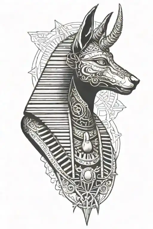 Ancient egypt, female pharaoh, anubis, eye of horus tattoo design idea