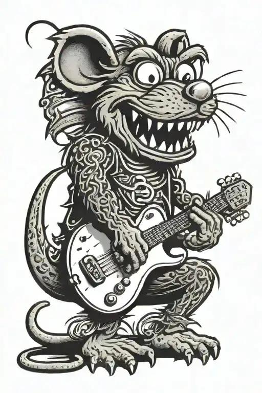 Rat Fink playing electric guitar tattoo design idea