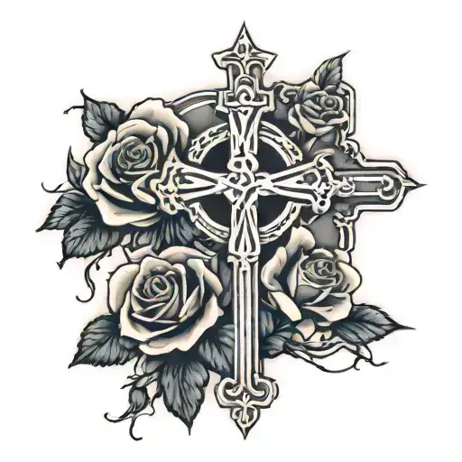 3 crosses with roses around them   tattoo design idea