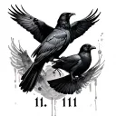 11:11 with semicolon in gothic font with Raven Perched on top of or near the semicolon,Two Doves: Flying together, tattoo design idea