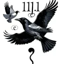 11:11 with semicolon in gothic font with Raven Perched on top of or near the semicolon,Two Doves: Flying together, tattoo design idea