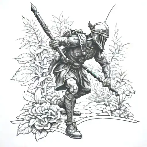 warrior in a garden than a gardener tattoo design idea