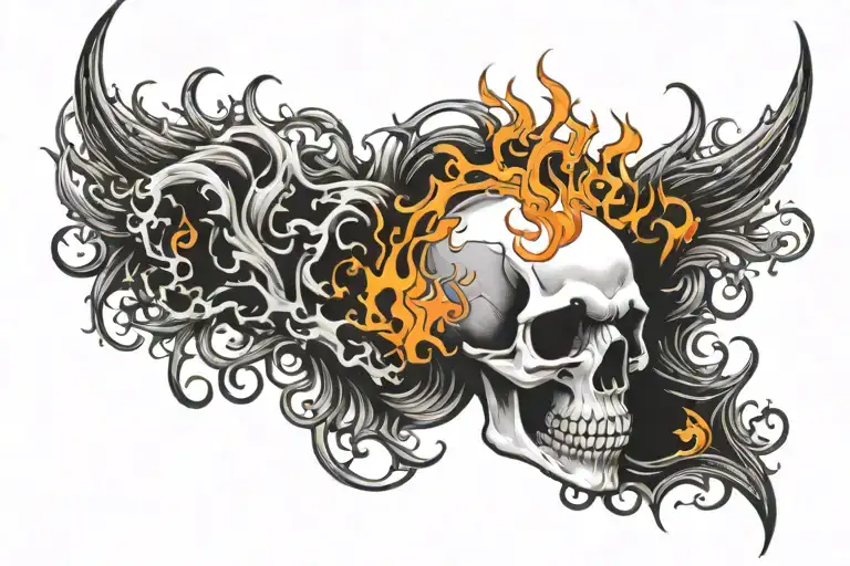 skull tramp stamp tattoo with flames coming out of the sides  tattoo design idea