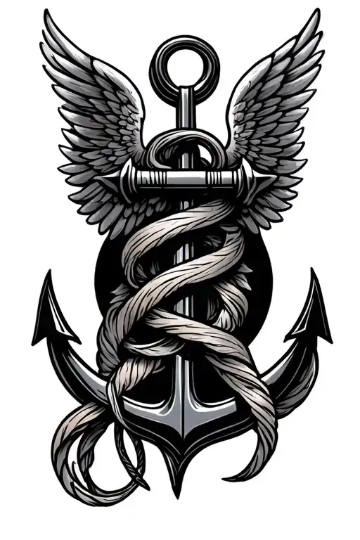 anchor wrapped with wings tattoo design idea