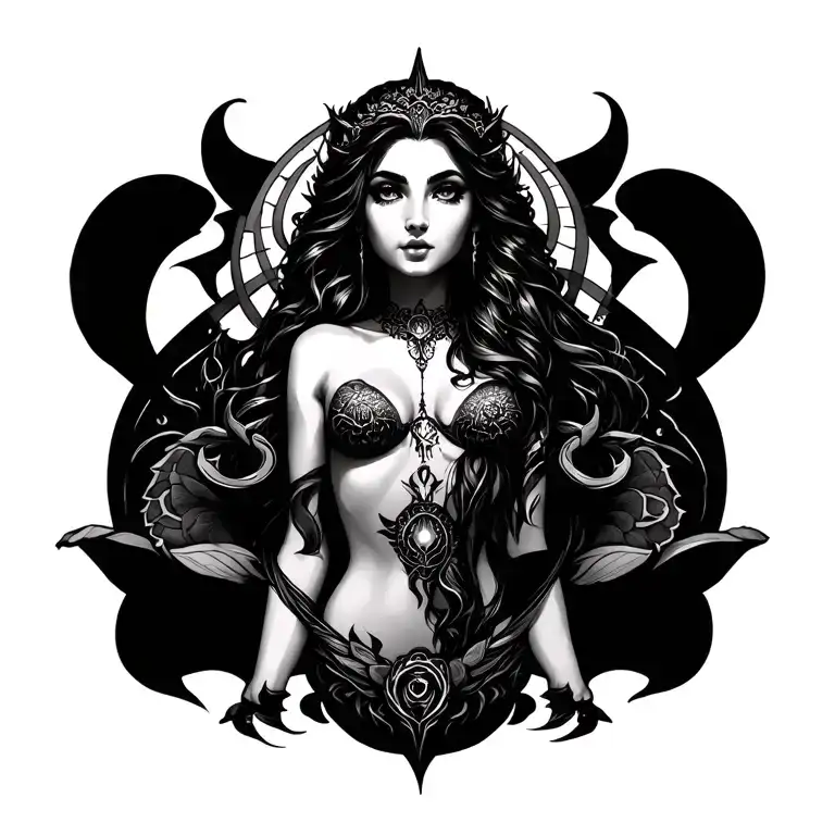zodiac cancer goddess sexy fit tattoo design idea