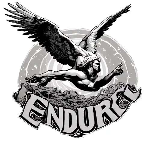 Icarus falling with the word endure tattoo design idea