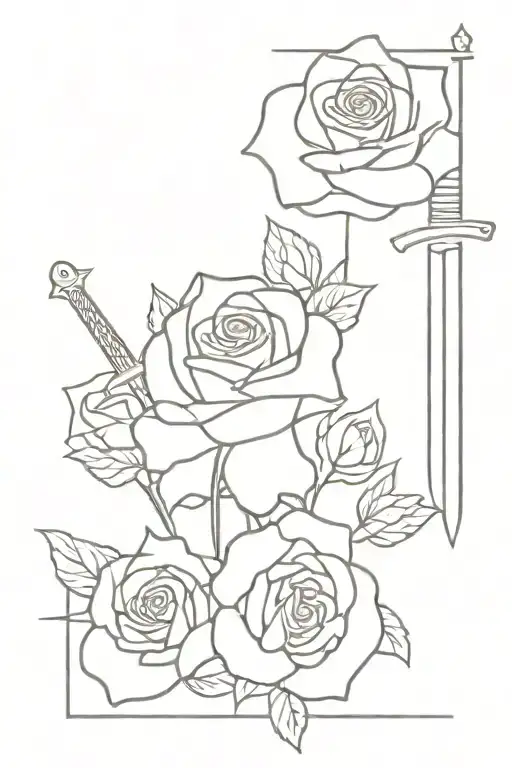 Swords and rose tattoo design idea