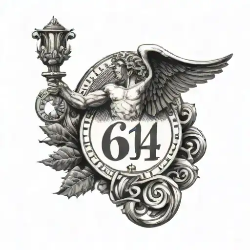 Roman numeral date 06/14/25 with the Greek god Eros in the background  tattoo design idea