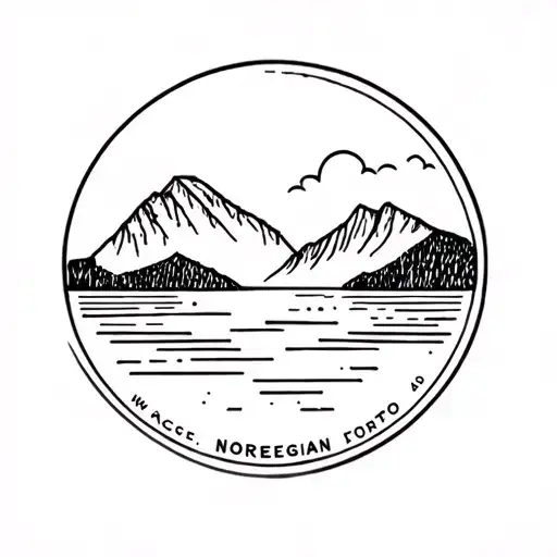 stamp with a norwegian fjord landscape tattoo design idea