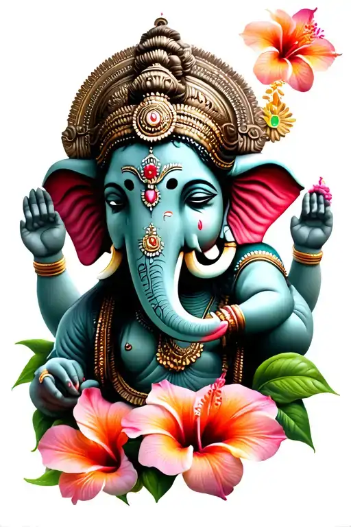 ganpati hibiscous kailash tattoo design idea
