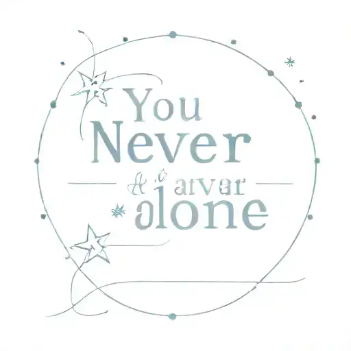 A minimalist tattoo of a starry night sky with the quote 'You are never alone' incorporated into the design, representing the comfort and support of loved ones in times of mental health struggles tattoo design idea