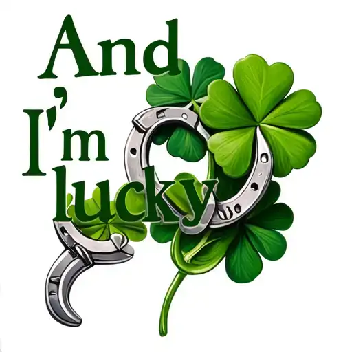 "and If I'm lucky" a 4 leaf clovers and a silver horseshoes tattoo design idea
