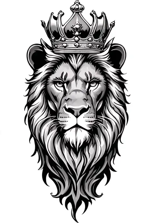 crowned lion face tattoo design idea