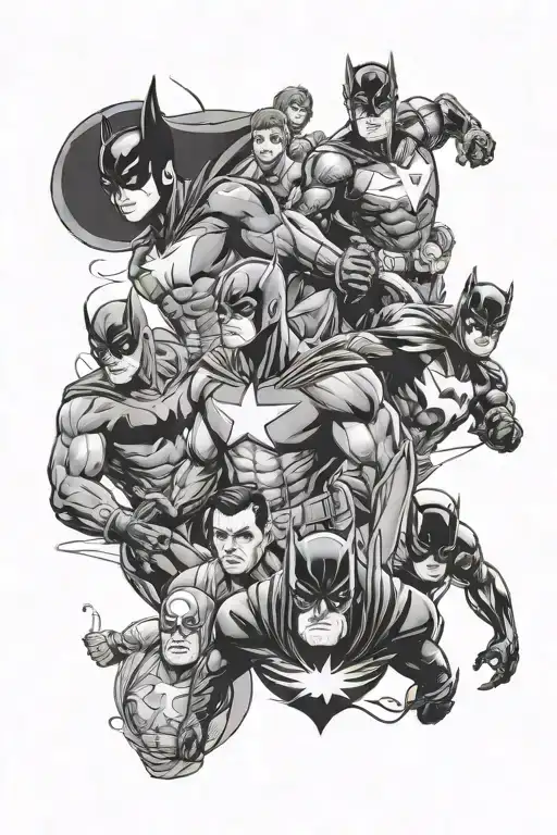 all super heros in different costumes  tattoo design idea