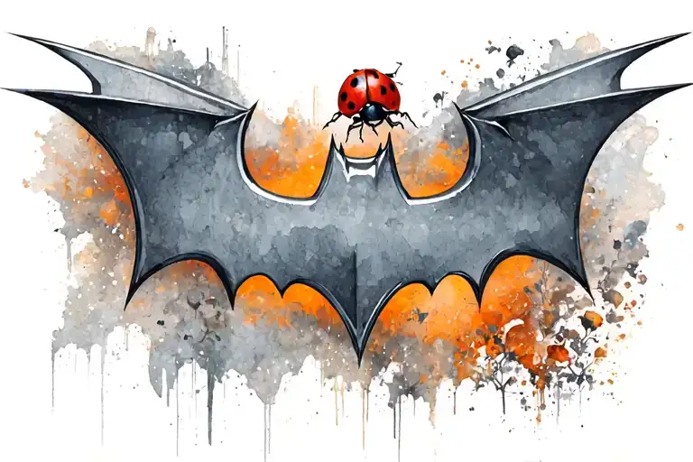 batman symbol with a ladybug perched atop tattoo design idea
