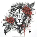 Lion Head and vine leaves intertwined tattoo design idea