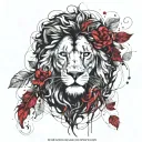 Lion Head and vine leaves intertwined tattoo design idea