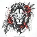 Lion Head and vine leaves intertwined tattoo design idea