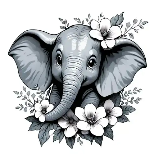 dumbo flowers tattoo design idea