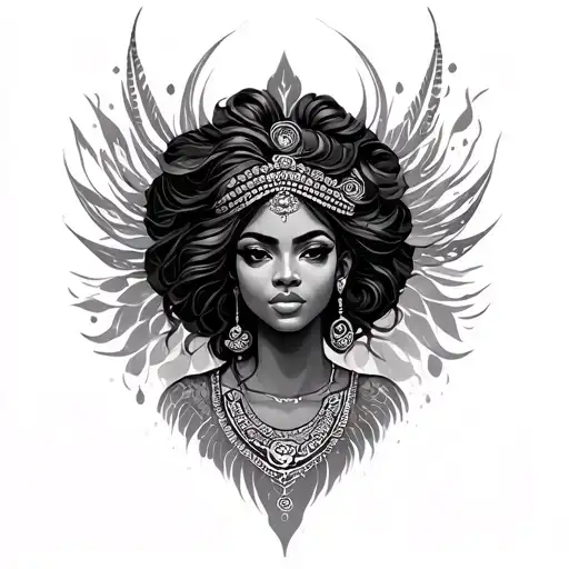 empowers and encompasses the beauty of a black woman goddess  tattoo design idea