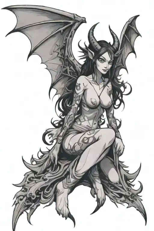 anime succubus with wings spread tattoo design idea