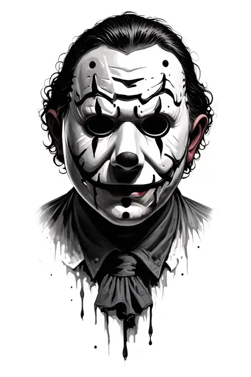 portrait of art the clown, Michael Myers's, and Jason voorhees blended tattoo design idea